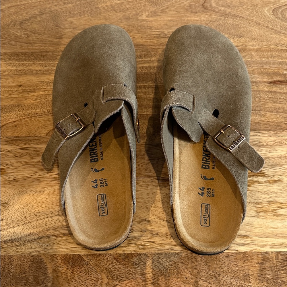 Birkenstock Suede Boston Clogs in Taupe Gray - Picture 2 of 4